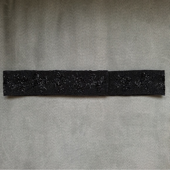 Talbots Beaded Black Belt Size Large Bows Adjustable Velcro Holiday Vintage - Picture 1 of 13